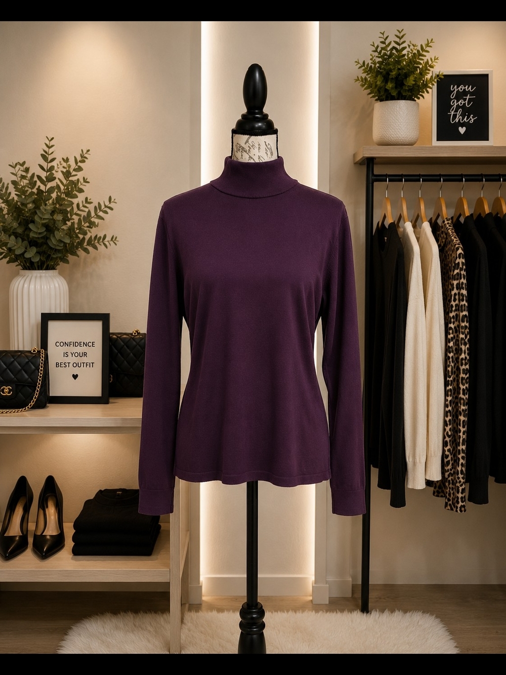 Talbots Women's Plum Turtleneck Sweater XL Classic Long Sleeve Knit Top